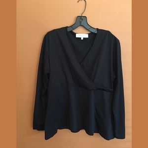 Anne Fontaine V-Neck Faux-Wrap Black Top size 14